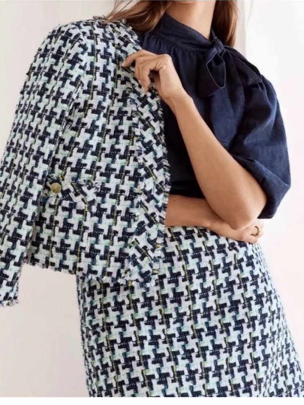 Ann Taylor Navy, White & Green Tweed jacket